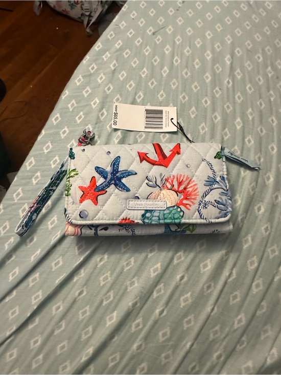 Vera Bradley Handbags - Vera Bradley Light Blue Quilted Wristlet with Nautical Seashell & Anchor Print